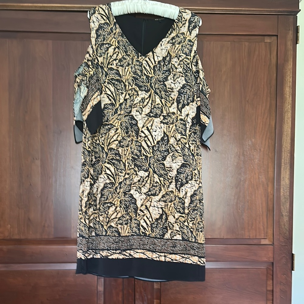 Kobi Halperin Black and Gold Leaf Print Dress